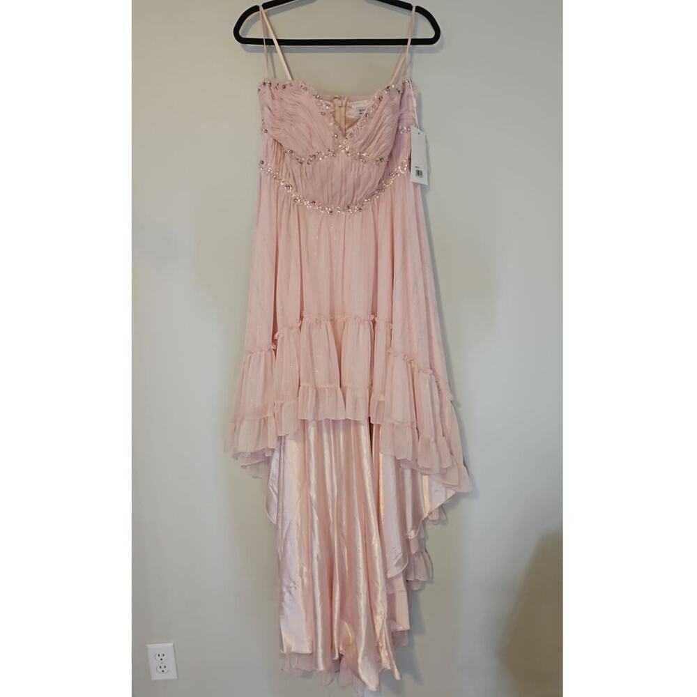 Mac Duggal Beaded High-Low Tiered Chiffon Gown Pink - Picture 2 of 6